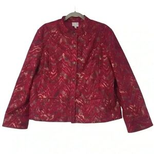 Red Metallic Chevron Button-Up Blazer Jacket XL | Holiday Party Evening Glam